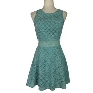 Y2K Mudd Skater Dress Womens Small Turquoise Daisy Crochet Lace Cottagecore